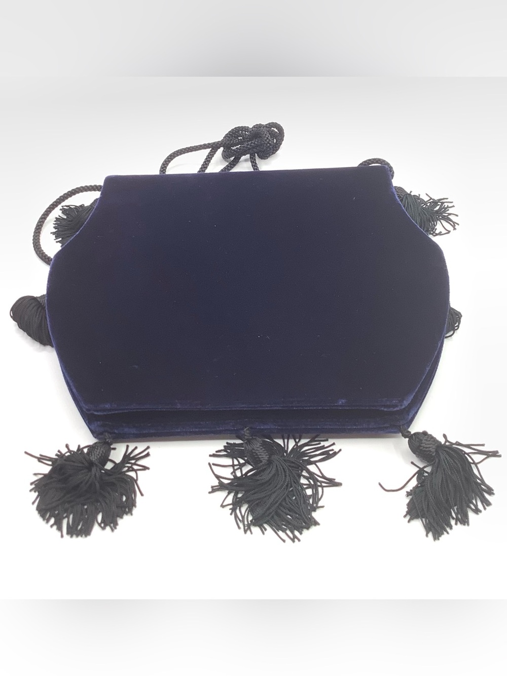 Yves Saint Laurent Blue Velvet Flap Bag with Black Tassels and Cord Strap - Picture 2 of 10